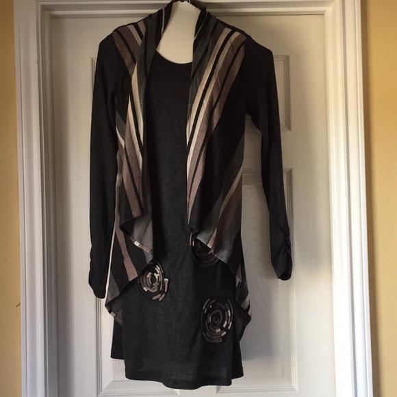 Simon Chang soft Knit Dress with Built in cardigan - Picture 6 of 6